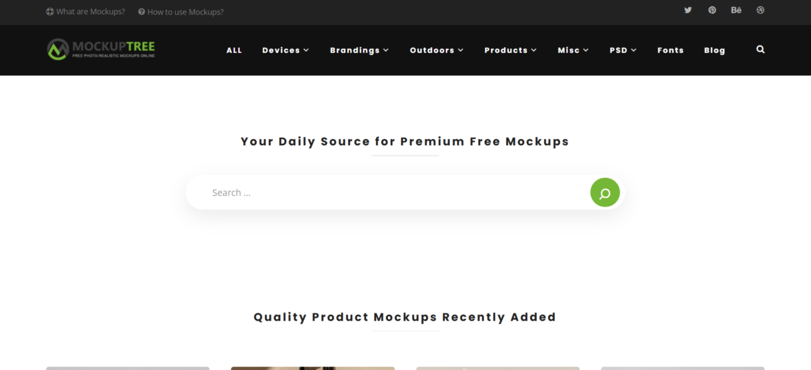 MockupTree homepage featuring free product and branding mockup templates