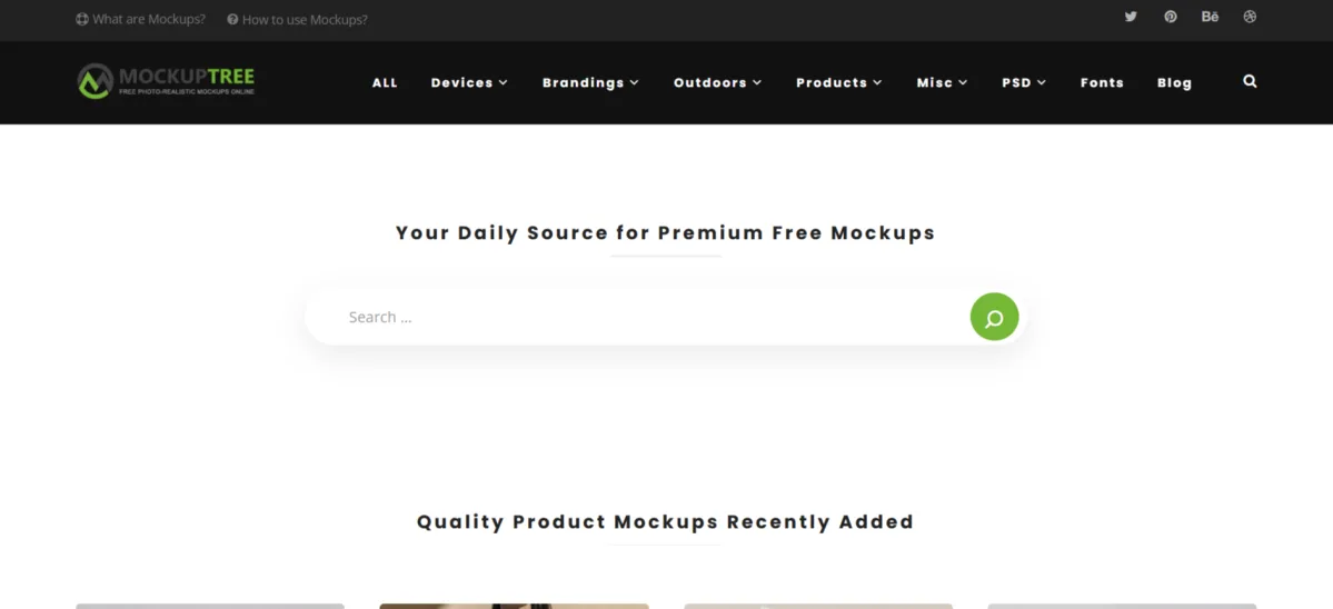 MockupTree homepage featuring free product and branding mockup templates
