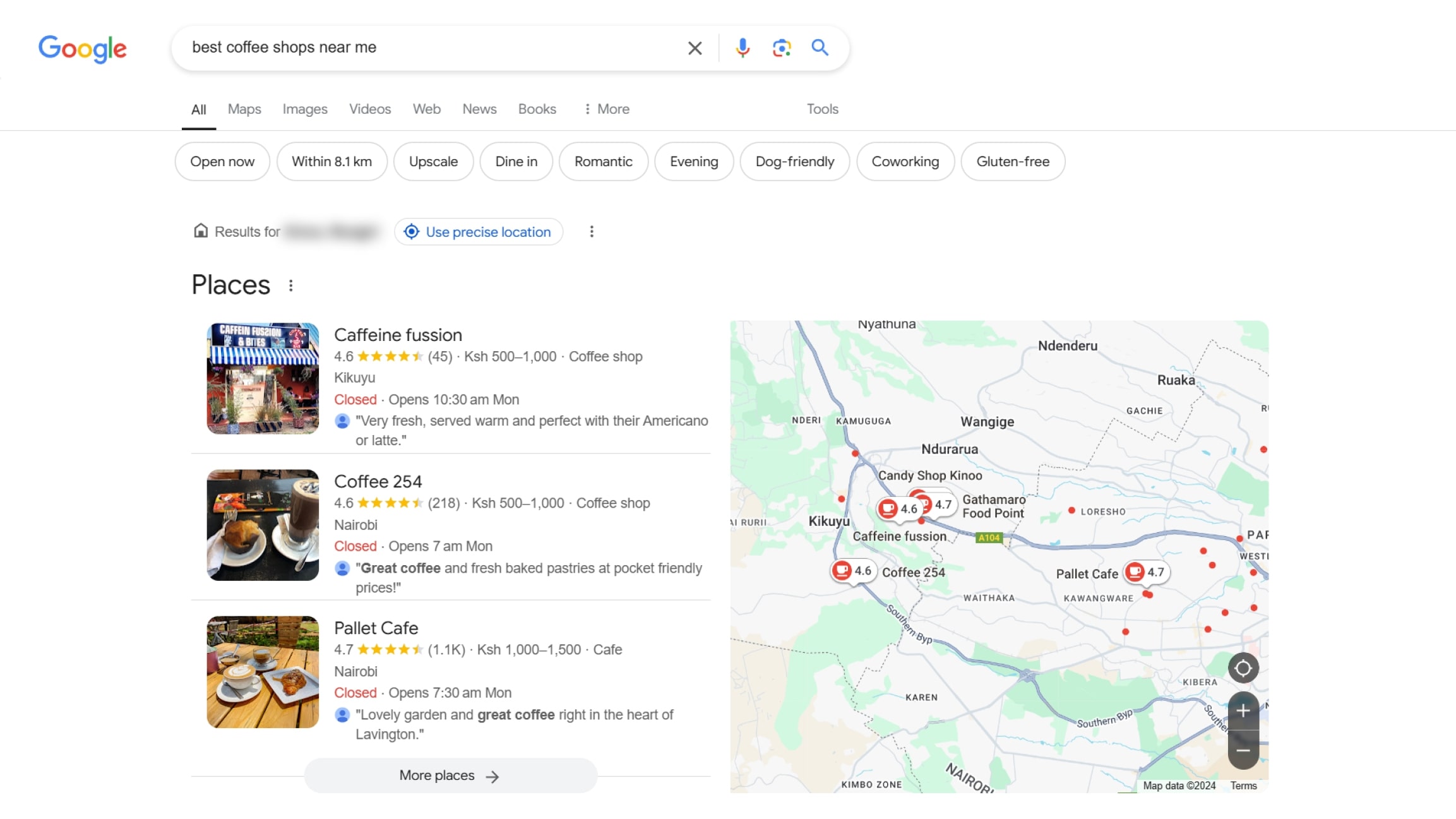 Google Local Map Pack showing top local business search results in Kenya