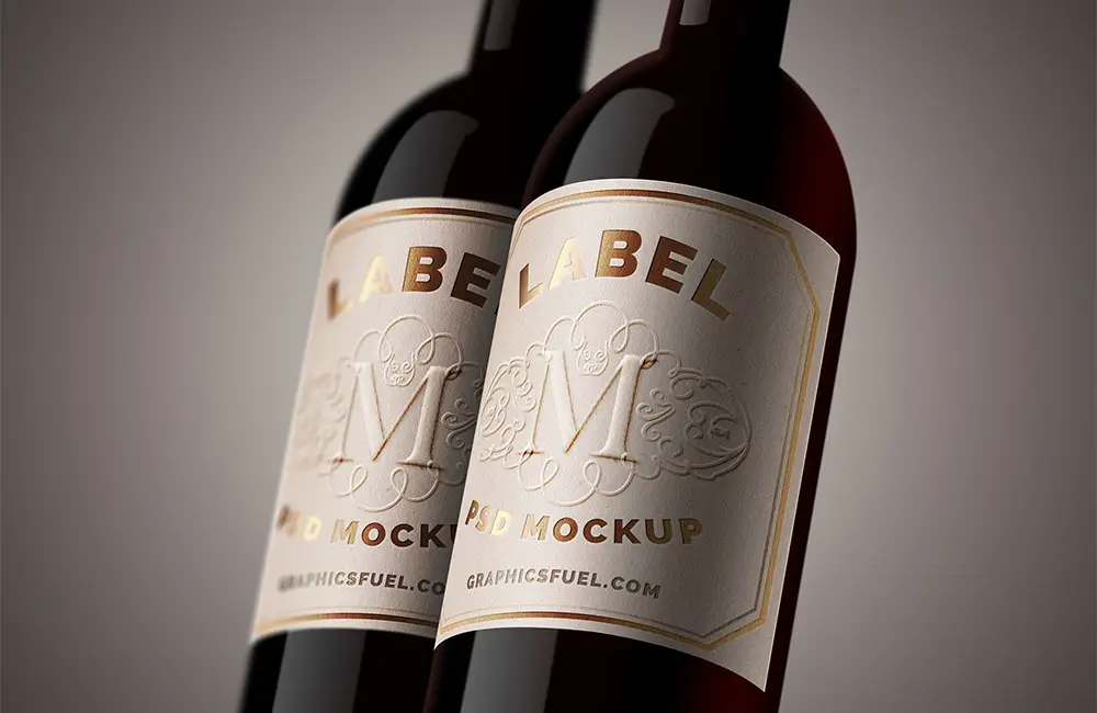 Close-Up View of Wine Bottle Label Mockup - Free Wine Bottle PSD Mockups