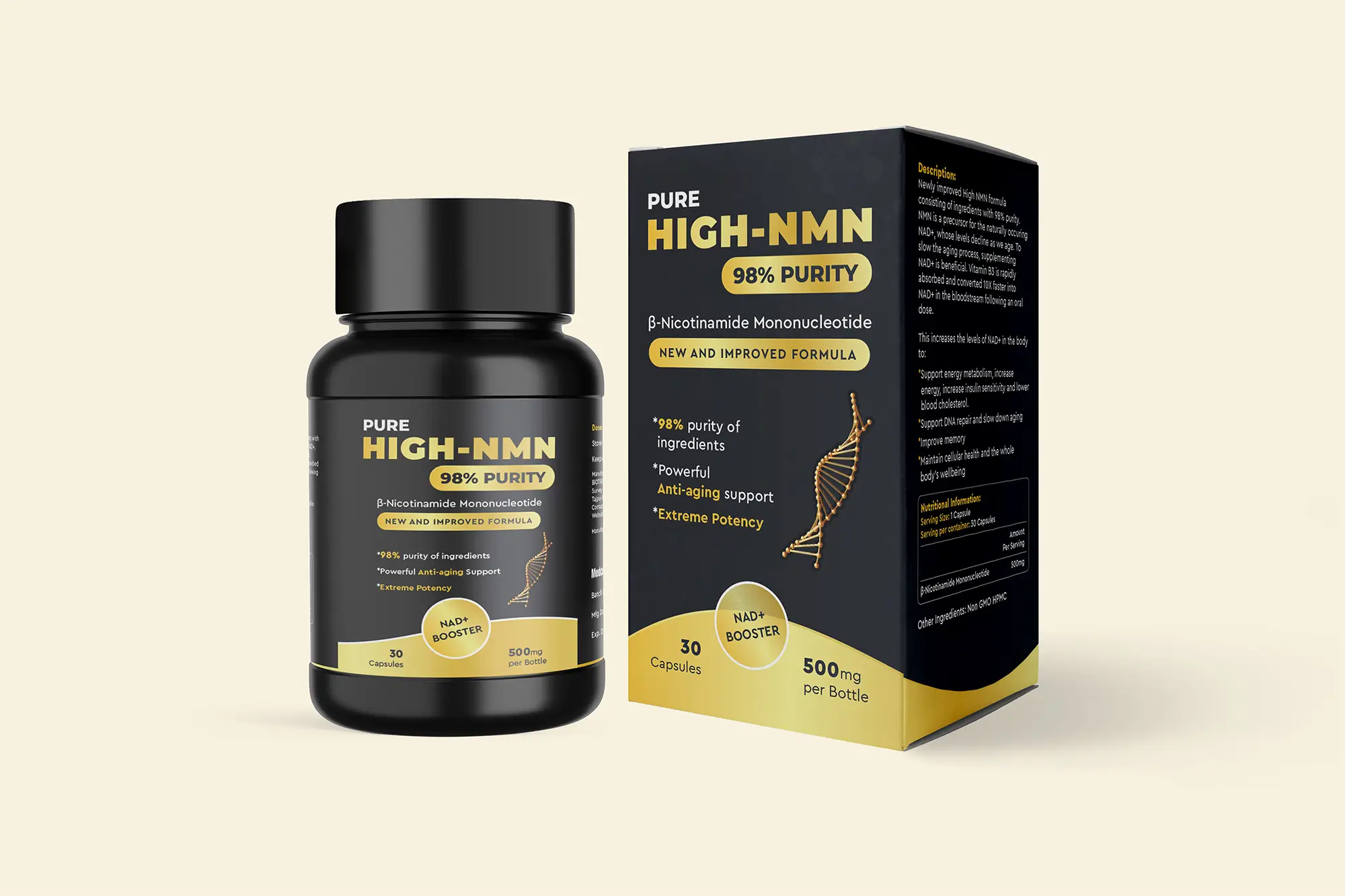 High NMN Supplement Bottle Label Design